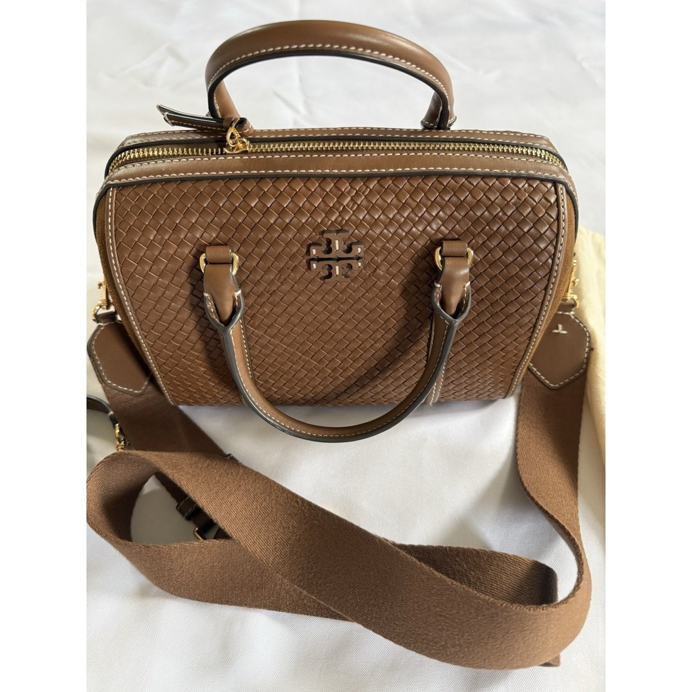 Tory Burch Thea Woven Satchel Mahoni Brown